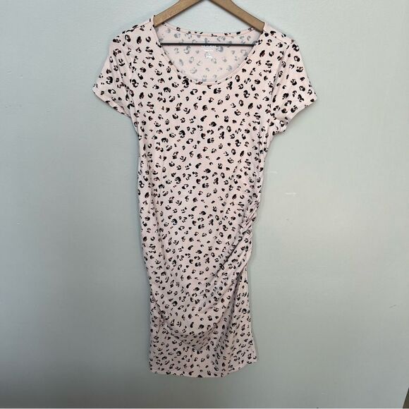 Isabel Maternity Cheetah Leopard Print Ruched Midi T-Shirt Dress Medium - Picture 4 of 12